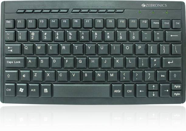 ZEBRONICS ZEB-K04 Mini Multimedia with 96 UV Coated Keys, Slim & Compact, for PC/Mac Wired USB Laptop-size Multi-device Keyboard Compatible with Desktop, Laptop, Mac with gaming mode ,multimedia_keys