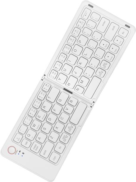ELECTRO WOLF Mini Portable Rechargeable Wireless Bluetooth Foldable Keyboard |Mobile Holder| Bluetooth Handheld Multi-device Keyboard Compatible with Desktop, Laptop, Tablet