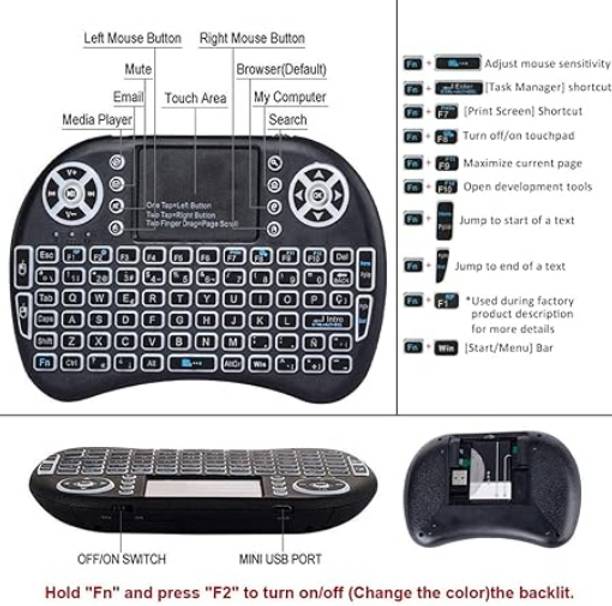 GUGGU BGF_880A_hard Keyboard with Backlight Touchpad Mouse, Mini Wireless Keyboard Wired USB Thumb-size Multi-device Keyboard Compatible with Desktop, Laptop, Mac