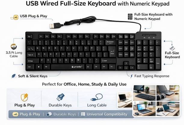 PRODOT FEEL Wired USB Standard Laptop Keyboard Compatible with Desktop, Laptop, Tablet, Mac, iPad