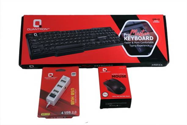 Quantron QKB-14 MASTER KEYBOARD + WIRED MOUSE + 4 PORT USB HUB Wired USB Standard Laptop Keyboard Compatible with Desktop, Laptop, Mac Easy to Use,Plug and Play,Quick, Comfy Durable body
