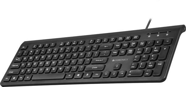 ZEBRONICS K51 (ZEB KKB2) Wired USB Standard Multi-device Keyboard Compatible with Desktop, Laptop, Mac 105 Keys, Rupee Key, 12 Multimedia Keys, Slim Design, Plug & Play