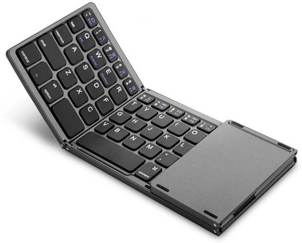 microware Three folding keyboard Bluetooth wireless keyboard with touchpad support tablet Wireless, Wired USB Handheld Multi-device Keyboard Compatible with Laptop, iPad, Tablet