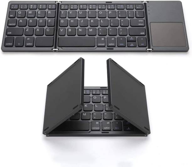 microware B033 Mini Folding Keyboard Bluetooth Foldable Wireless Keypad with Touchpad Wireless, Wired USB Handheld Laptop Keyboard Compatible with Tablet, iPad