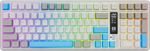 iBall Qwerty S500 (Mint) Wired USB, Wireless, Bluetooth Standard Multi-device Keyboard Compatible with Desktop, Mac 99 key layout, Mech Membrane Keys, RGB Backlit, Smart Display, Anti-Ghosting