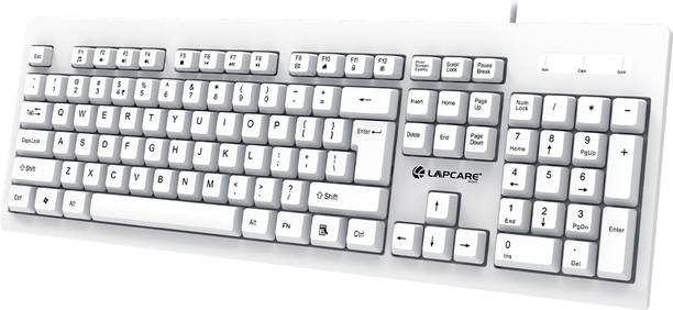 LAPCARE LOX-105 Wired USB Standard Desktop Keyboard Compatible with Desktop, Laptop, Mac Alfa-6 Wired with ? Key, Soft & Quiet Keys, UV Coated Letters, Retractable Stand