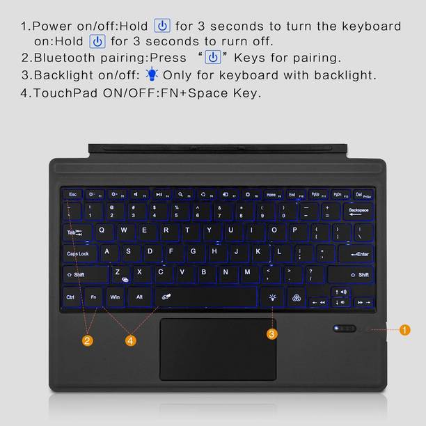 TECPHILE 1089D Keyboard for Surface Pro 7/ Pro 6/ Pro 5/ Pro 4/ Pro 3 Bluetooth Handheld Tablet Keyboard Compatible with Desktop, Laptop, Mac multimedia_keys,1089D-B