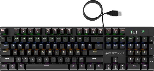 ZEBRONICS ZEB-MK2 Wired USB Standard Gaming Keyboard Compatible with Desktop, Laptop, Mac Mechanical,Silent linear Red Switches, 26 Anti Ghosting, Double shot KeyCaps, 17 LED Modes,104 Keys with 12 Multimedia Keys,Mechanical