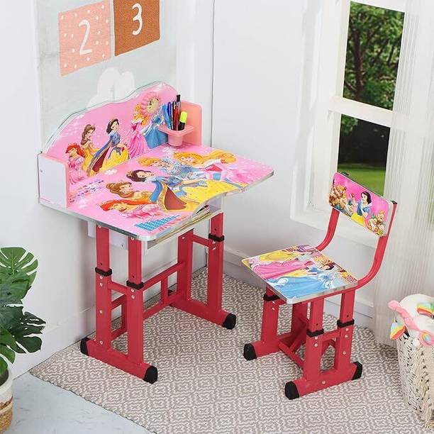 Bhella Kids Study Table and Chair Set with Printed Cartoon Design Metal Desk Chair