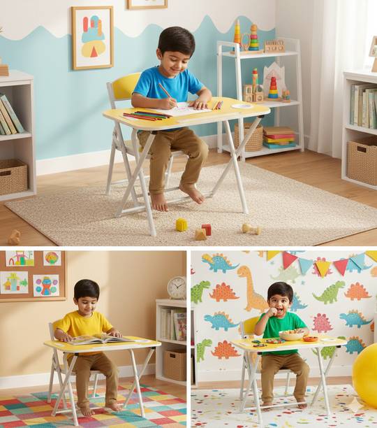 The Tickle Toe Foldable Kids Study Table and Chair Set | Portable Desk for Boys & Girls Age 2-5 Metal Desk Chair