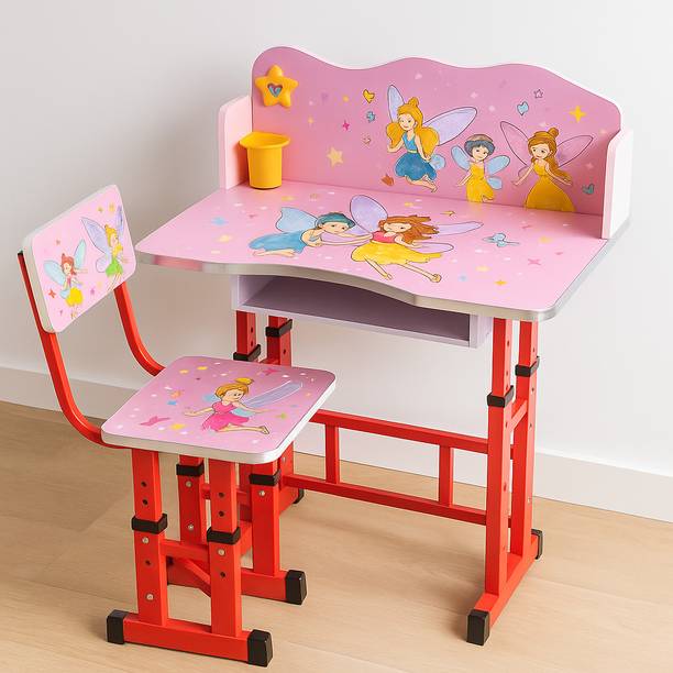 Vaikunth Kids Study Table and Chair Set with Cartoon Print | Adjustable Height Metal Desk Chair