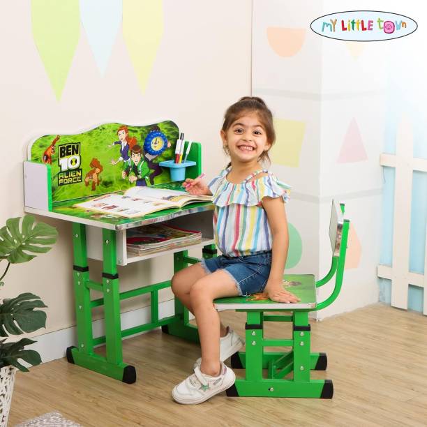 MY LITTLE TOWN Kids study Desk & Chair with Adjustable Height (Green) engineered wood Desk Chair