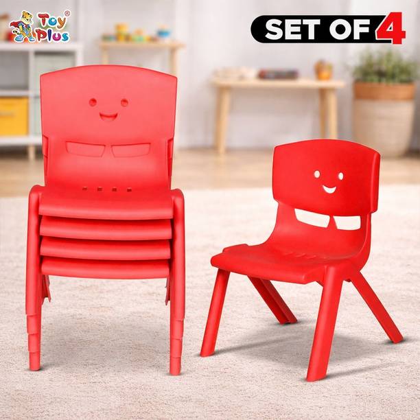 Toy Plus Plastic Kids Chair with Ergonomic Backrest for Study & Dining, Set of 4 Plastic Chair