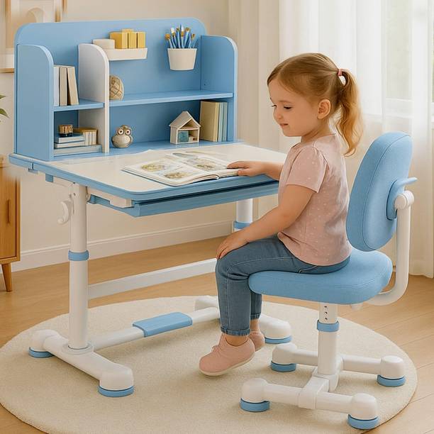 Despacito Height Adjustable Kids Study Tables with Chair set for Home with Storage Cabinet Solid Wood Desk Chair