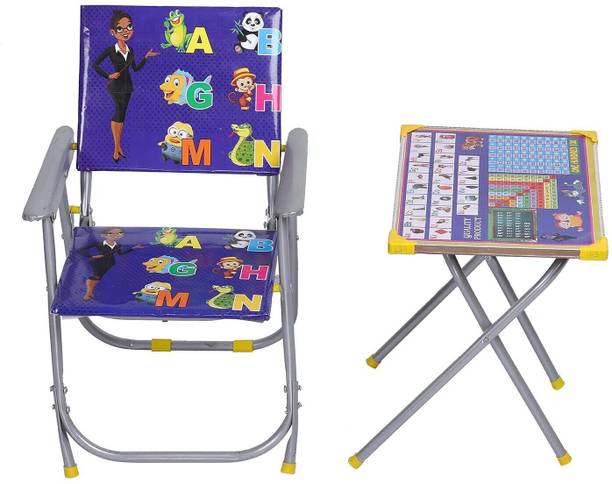 Aman Pattern Printed Adjustable Foldable Study Table and Chair Set, for Kids Boy Girl Metal Desk Chair
