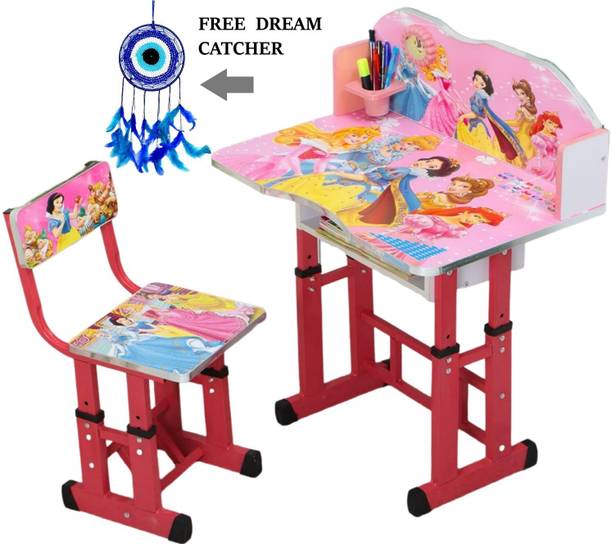 Bhella Kids Study Table and Chair Set with Printed Cartoon Design Metal Desk Chair