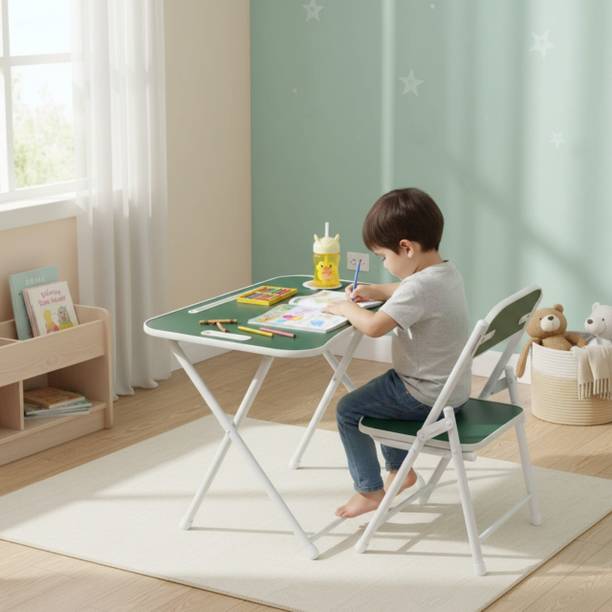 The Tickle Toe Foldable Kids Study Table and Chair Set | Portable Desk for Boys & Girls Age 2-5 Metal Desk Chair