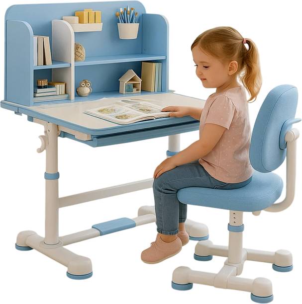 Hukimoyo Kids Study Table Chair for 3-12 Years with Height Adjustable Table & Chair Solid Wood Study Table