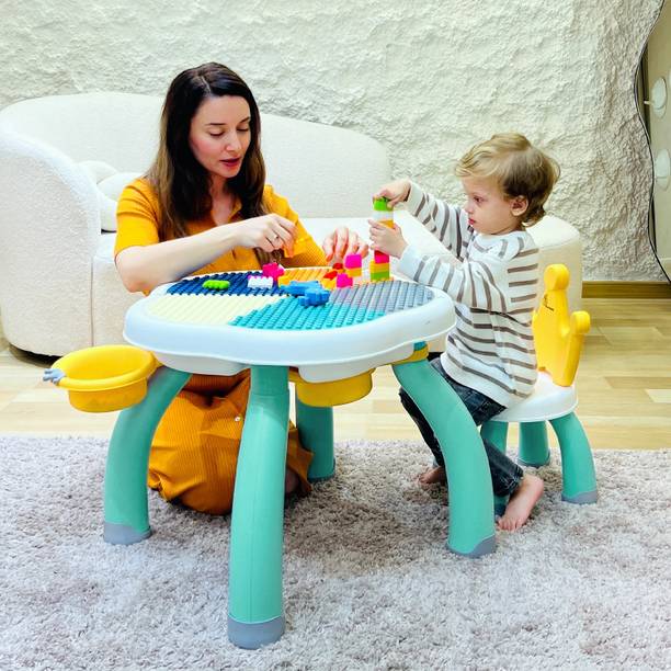 R for Rabbit Little Genius Regal Table and Chair Set, 4-in-1 Multipurpose Fun with Storage Plastic Activity Table