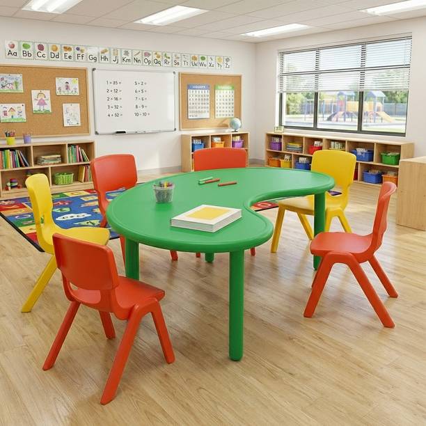Her Home Moon Table with 5 Chairs for Kids - Table with 54 inch Length with 5 Chairs Plastic Study Table