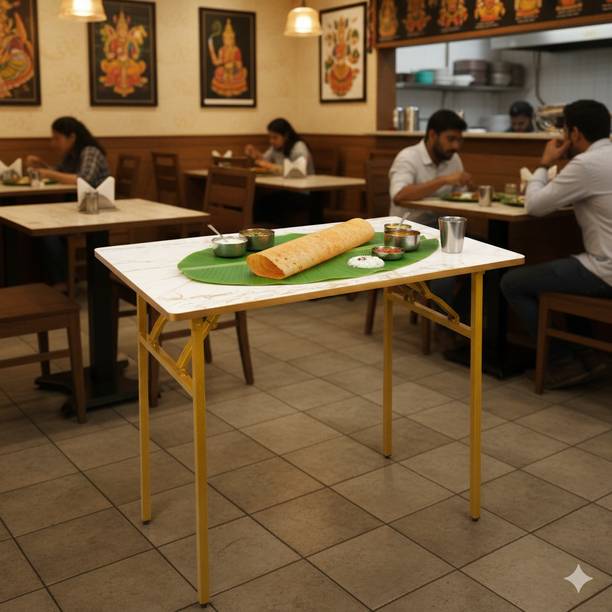 SHREE HARI QUALITY FIRST Multi-Purpose Foldable & Portable Wooden Laptop Table with Metallic Golden Leg Solid Wood 4 Seater Dining Table