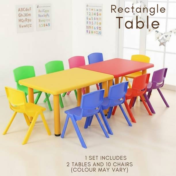 Her Home Rectangle Kids Table Set of 2 with 10 Chairs – Plastic Activity Table