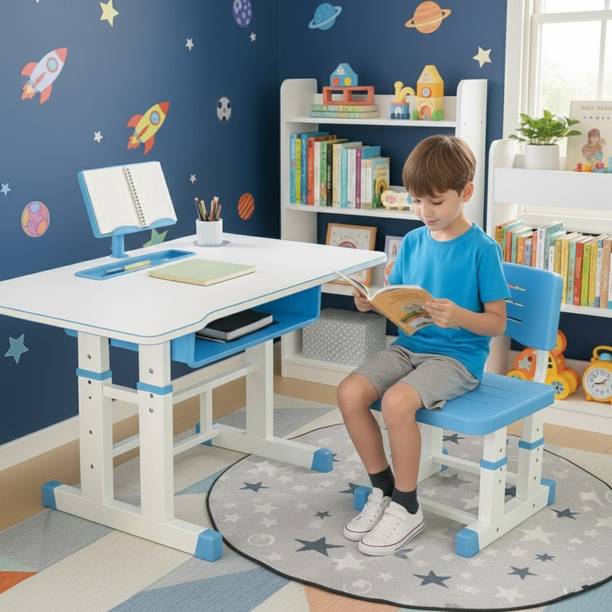 Nucarture Kids Study Table with chair adjustable kids writing Desktop table for toddlers Solid Wood Study Table
