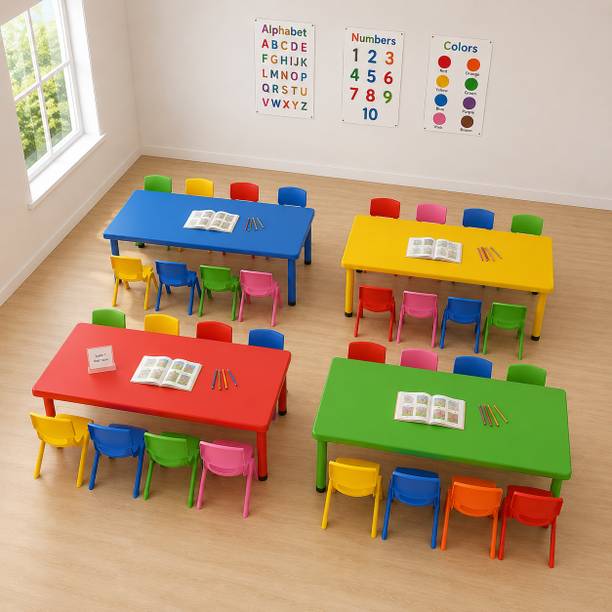 Ehomekart Rectangle Kids Table Set of 4 –for Home or School (48" L x 24" B) Plastic Study Table