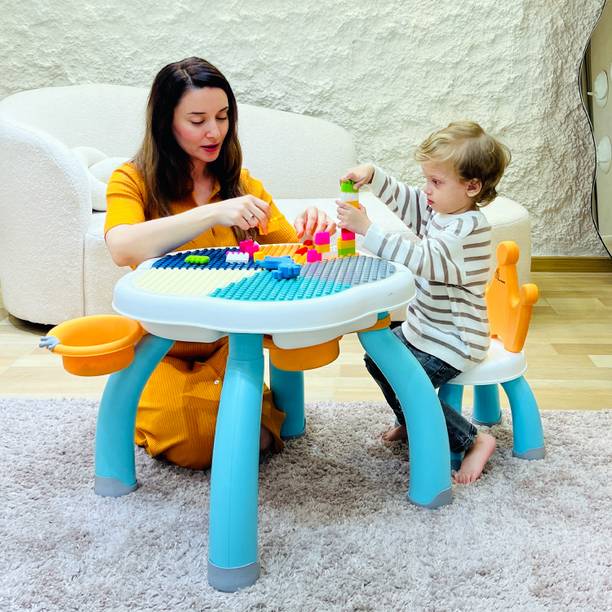 R for Rabbit Little Genius Regal Table and Chair Set, 4-in-1 Multipurpose Fun with Storage Plastic Activity Table
