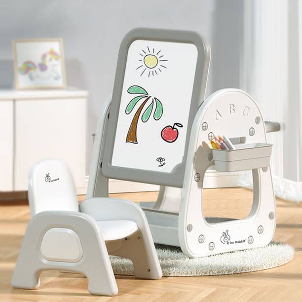 R for Rabbit Little Genius Picasso Table and Chair Set, Height Adjustable with Storage Solid Wood Study Table