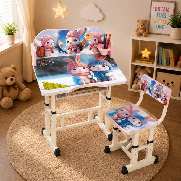 MY LITTLE TOWN Kids & Chair with Adjustable Height (Blue) Engineered Wood Study Table