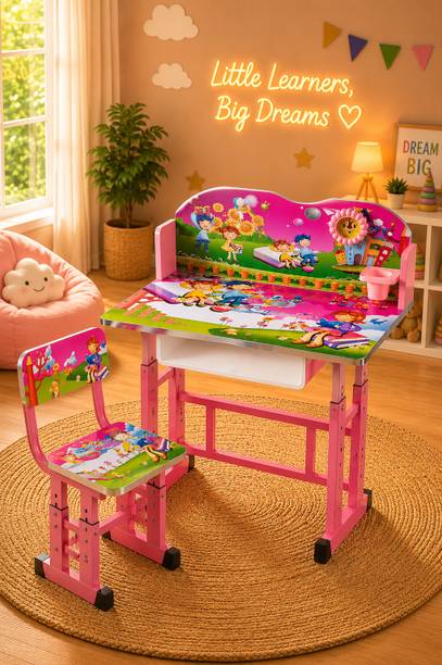 MY LITTLE TOWN Kids study Table & Chair with Adjustable Height (Pink) Engineered Wood Study Table