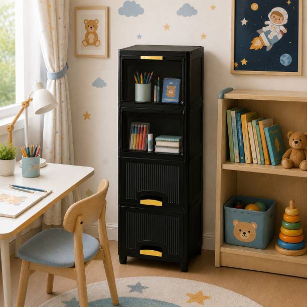 AK10ZONE 4 Layer Foldable Plastic Storage Cabinet Organizer with Front Opening Doors Plastic Study Table