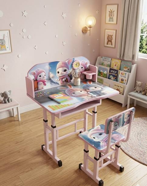 MY LITTLE TOWN Kids study Table & Chair with Adjustable Height (Pink) Engineered Wood Study Table