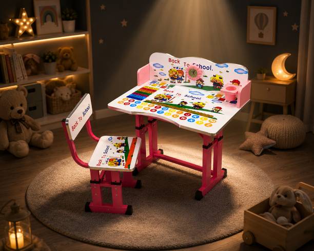 MY LITTLE TOWN Kids & Chair with Adjustable Height (Blue) Engineered Wood Study Table
