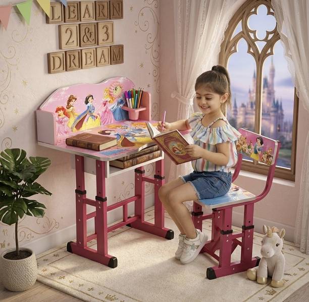 MY LITTLE TOWN Kids study Table & Chair with Adjustable Height (Pink) Engineered Wood Study Table