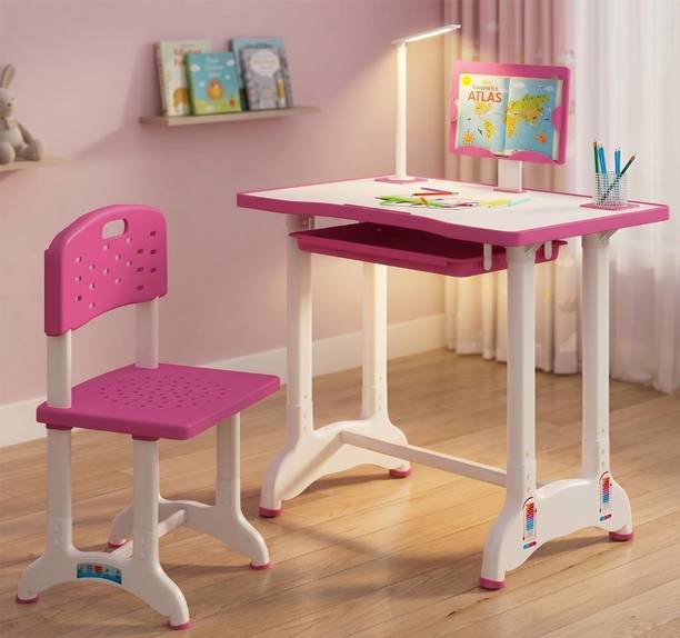 MY LITTLE TOWN Kids Study Table & Chair| Adjustable height| 3-12 Year|Book Storage & Pen Holder Plastic Study Table