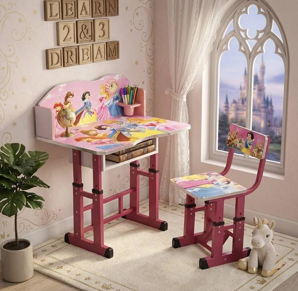 MY LITTLE TOWN Kids study Table & Chair with Adjustable Height (Pink) Engineered Wood Study Table