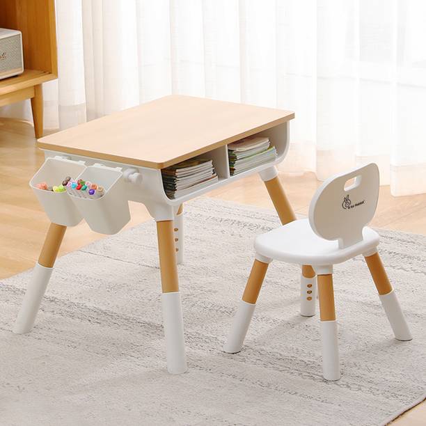 R for Rabbit Little Genius Woodland Table and Chair Set, Height Adjustable with Storage Solid Wood Study Table