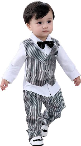 GJ Fourteen Baby Boys & Baby Girls Party(Festive) Waistcoat Pant, Shirt, Bow Tie