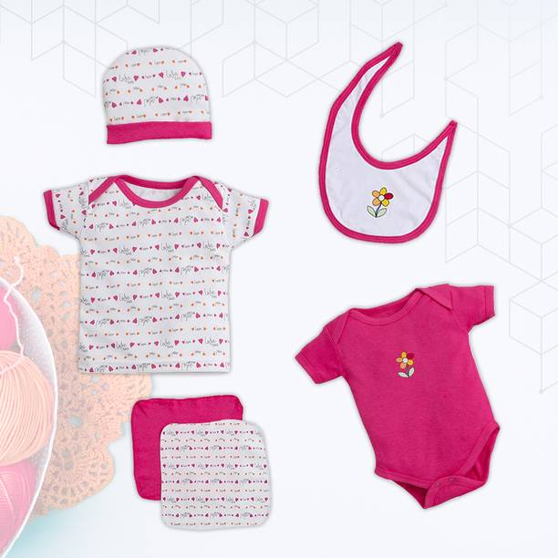 Baby Story Baby Boys & Baby Girls Casual T-shirt Bodysuit, Cap, Bib, Handkerchief