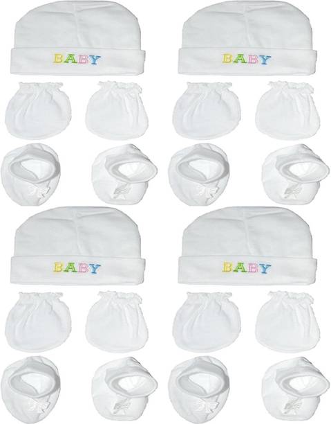 BABYSHOPEE Newborn Baby Cap Mittens Booties Set - 4
