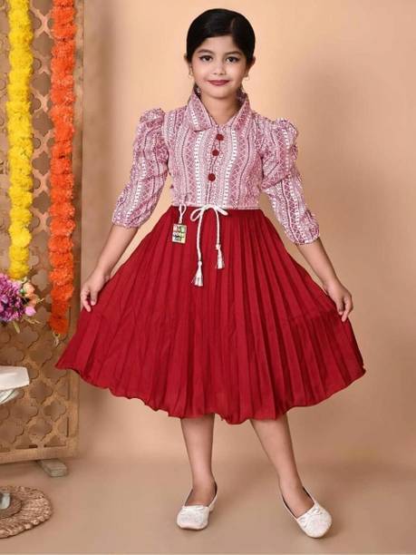 afrin fashion Indi Girls Below Knee Festive/Wedding Dress