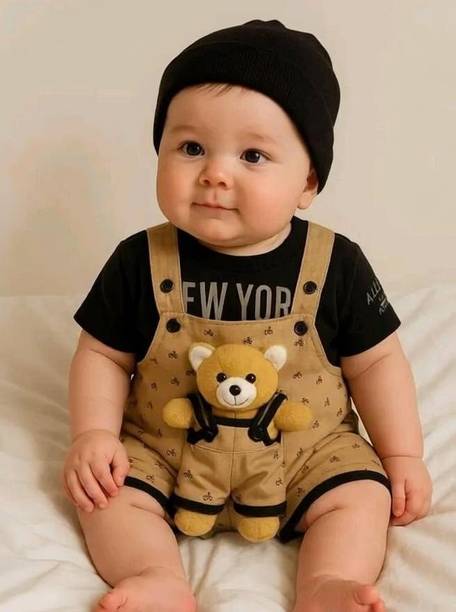 Dungaree For Baby Boys & Baby Girls Casual Printed Polycotton