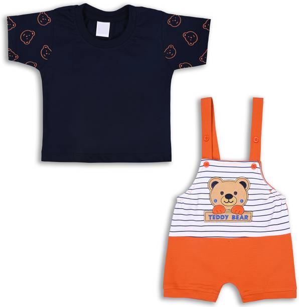 Wishkaro Dungaree For Baby Boys Casual Printed, Striped Cotton Blend