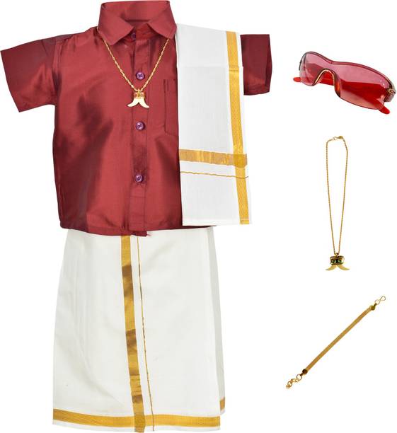 Baby Boys Festive & Party Dhoti, Shawl and Shirt Set