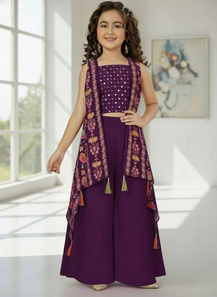 BAESD Girls Festive & Party Ethnic Jacket, Kurta and Palazzo Set