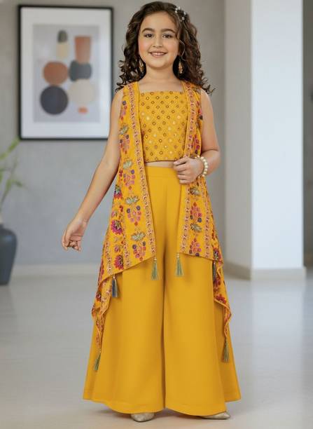 BAESD Girls Festive & Party Ethnic Jacket, Kurta and Palazzo Set