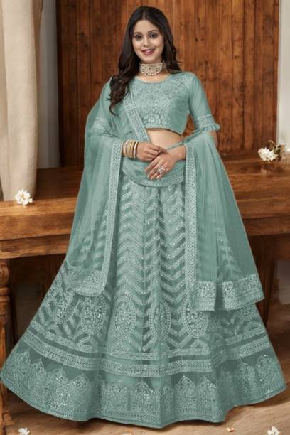 Dfasion Girls Lehenga Choli Ethnic Wear Embroidered Lehenga, Choli and Dupatta Set