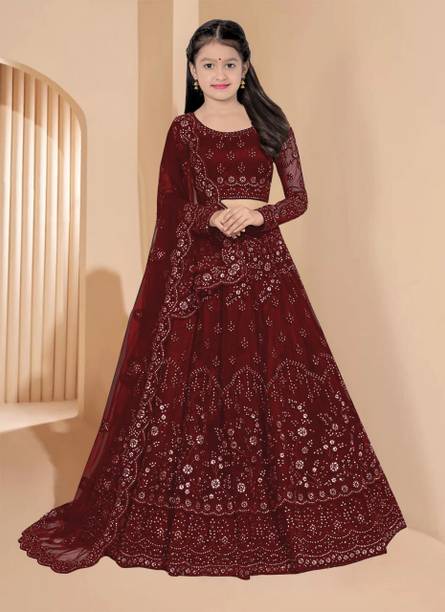 Dfasion Girls Lehenga Choli Ethnic Wear Embroidered Lehenga, Choli and Dupatta Set
